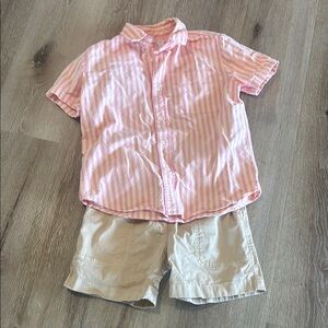 Crewcuts Pink and Yellow Striped Shirt bundle with khaki shorts